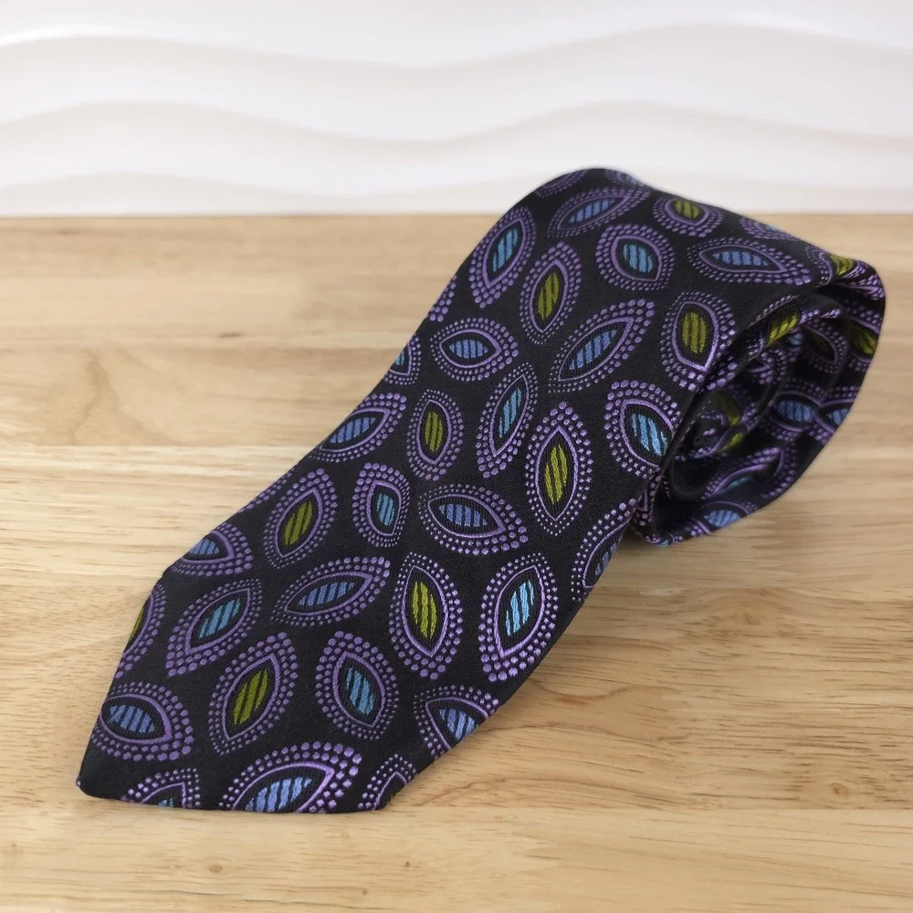 Robert Talbott Best Of Class Black Purple Cats Eye Silk Neck Tie 3.75